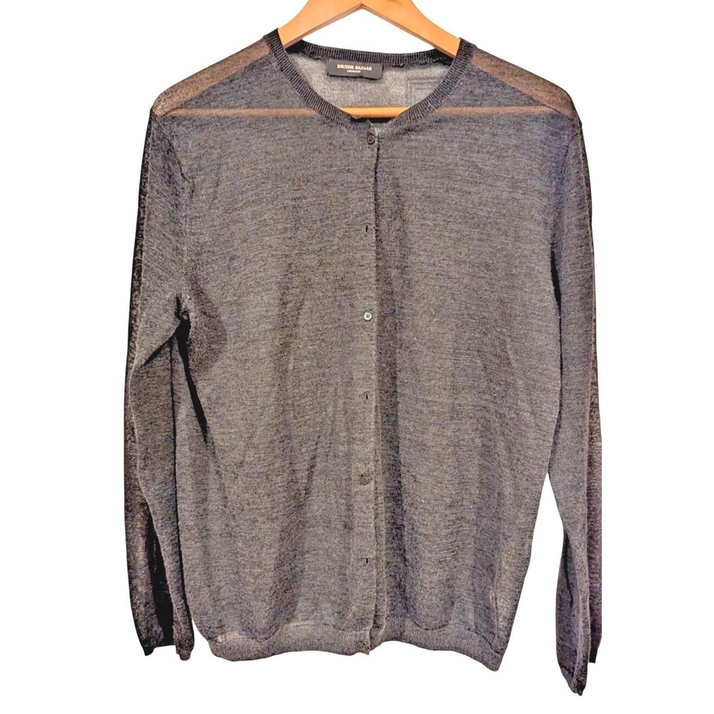 Bruuns Bazaar Copenhagen Charcoal Grey Semi Sheer Knit Button Front Cardigan 90s